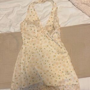 Floral Halter Mini Dress - Cream